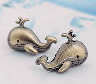 超可爱复古喷水小海豚耳钉 韩国设计，厂家直销